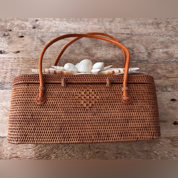 Vintage Woven Indonesian Top Handle Bag With Shells from Two Cranes Inc. - Picture 2 of 12